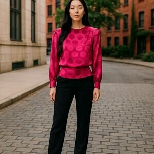 Nilani Vintage Pink Polka Dot Blouse, 70s/80s Style, Size 7/8 Office or Casual